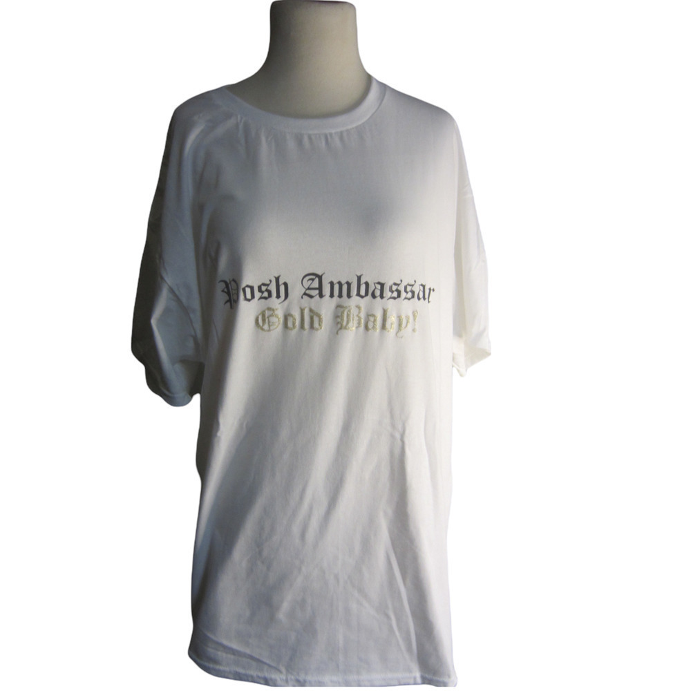 POSH Ambassador Gold Baby Custom White Short Sleeve Graphic T-Shirt Size M